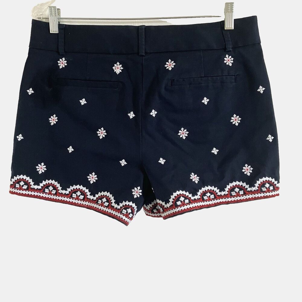 ANN TAYLOR LOFT 10 Dark Blue Cotton Embroidered The Riviera Shorts Stretch